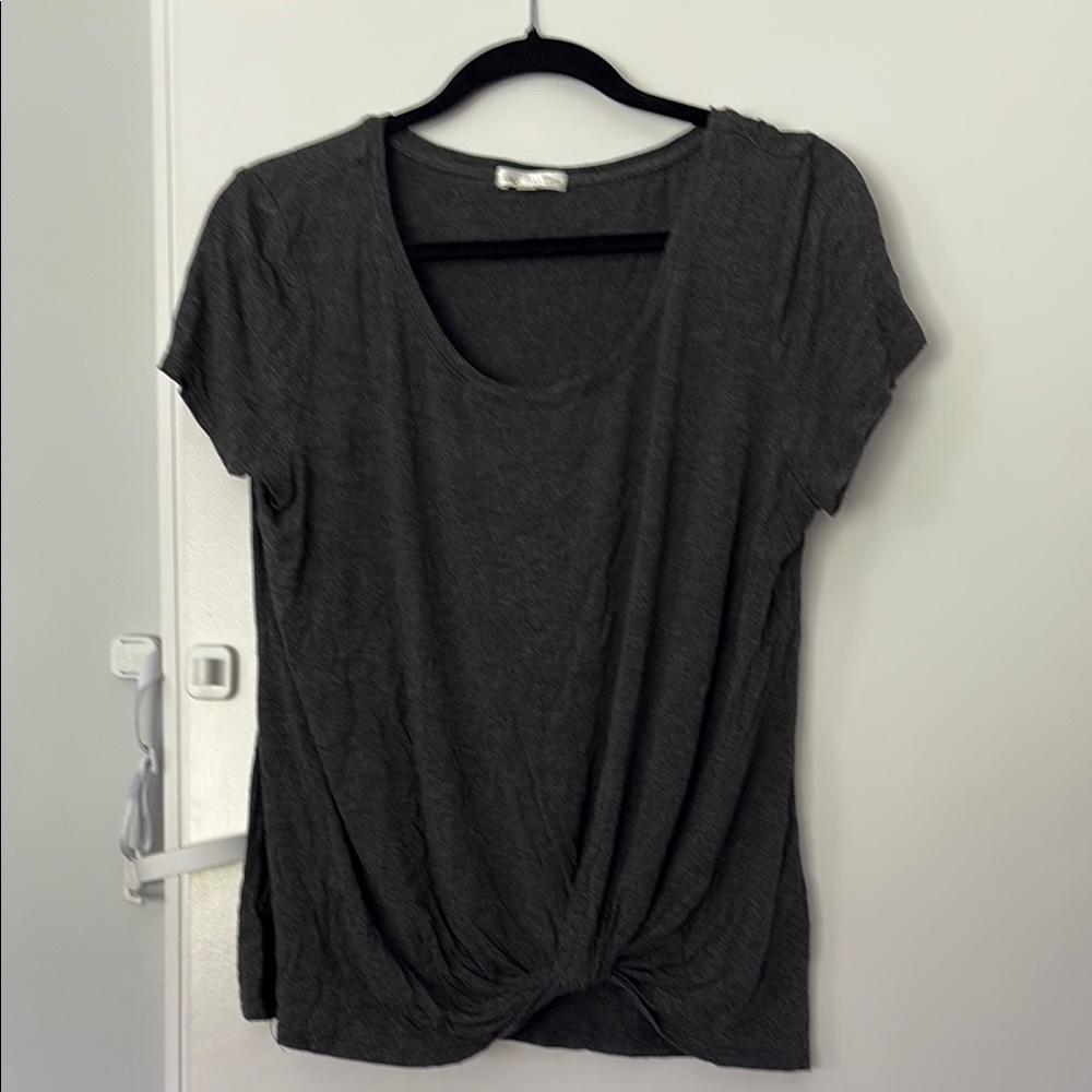 Charcoal Gray Twist Front Long Sleeve Top